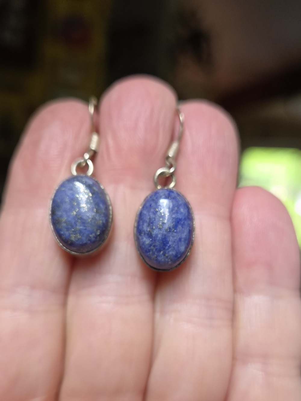 Lapis Lazul 16k Natural Sterling Earrings - Picture 3 of 10
